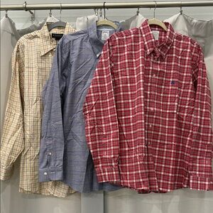 Set of 3 Men's Red Plaid Button-Down Shirt - Classic Casual
